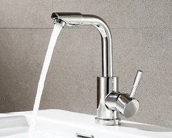 Vòi Lavabo nóng lạnh (cần uốn vuông, đầu xoay 360) SUS304 Bóng - Cao cấp HVMMA ITALIA
